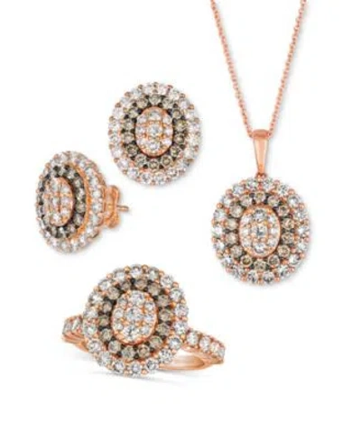 Le Vian Nude Chocolate Diamond Halo Cluster Oval Ring Stud Earrings Pendant Necklace Collection In 14k Rose  In Yellow Gold