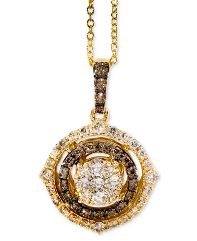 Le Vian Nude Diamond & Chocolate Diamond Double Halo Adjustable 20" Pendant Necklace (5/8 Ct. T.w.) In 14k G In Gold