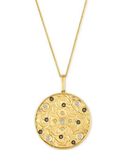 Le Vian Nude Diamond & Chocolate Diamond Filigree Disc Adjustable 20" Pendant Necklace (3/8 Ct. T.w.) In 14k In Yellow Gold
