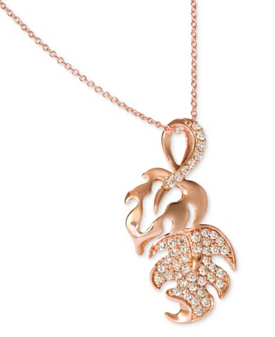 Le Vian Nude Diamond Double Leaf Adjustable 20" Pendant Necklace (1/2 Ct. T.w.) In 14k Rose Gold