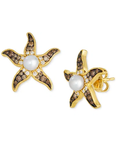 Le Vian Ombre Freshwater Pearl (4-1/2mm) & Chocolate Ombre Diamond (3/8 Ct. T.w.) Starfish Stud Earrings In In 14k Honey Gold Earrings