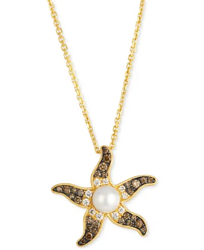 Le Vian Ombre Freshwater Pearl (5mm) & Chocolate Ombre Diamond (1/3 Ct. T.w.) Starfish Adjustable 19" Pendan In 14k Honey Gold Adjustable Necklace