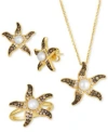 Le Vian Ombre Freshwater Pearl Chocolate Diamond Starfish Ring Earrings Necklace In 14k Honey Gold Adjustable Necklace
