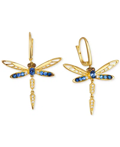 Le Vian Ombre Multi-gemstone (7/8 Ct. T.w.) & Diamond (1/8 Ct. T.w.) Dragonfly Drop Earrings In 14k Gold