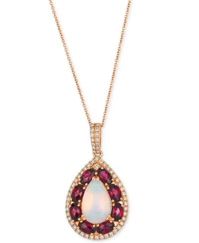 Le Vian Opal (1-1/2 Ct. T.w.), Rhodolite (2-2/5 Ct. T.w.) & Nude Diamond (1/2 Ct. T.w.) Teardrop Pendant 20" In Gold