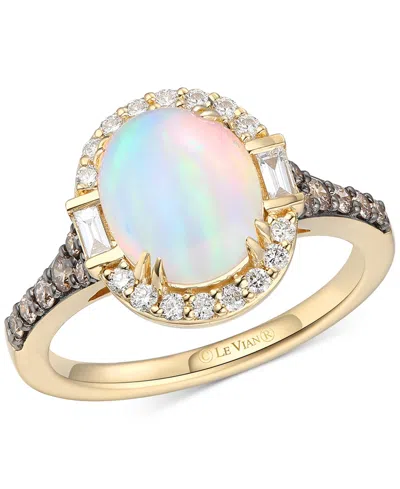 Le Vian Opal (1/5 Ct. T.w.), Vanilla Diamond (1/4 Ct. T.w.) & Chocolate Diamond (1/4 Ct. T.w.) Halo Ring In In Yellow Gold