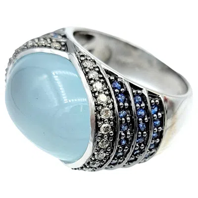 Pre-owned Le Vian Oval Cabochon Moonstone Cocktail Ring With Sapphire & Diamond Accents In Blue