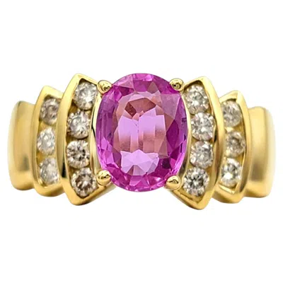 Pre-owned Le Vian Oval Cut Pink Sapphire Ring With Diamonds In 18 Karat Yellow Gold
