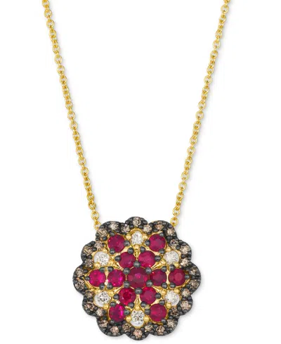 Le Vian Passion Ruby (1/2 Ct. T.w.) & Diamond (1/2 Ct. T.w.) Flower Cluster Adjustable 20" Pendant Necklace 