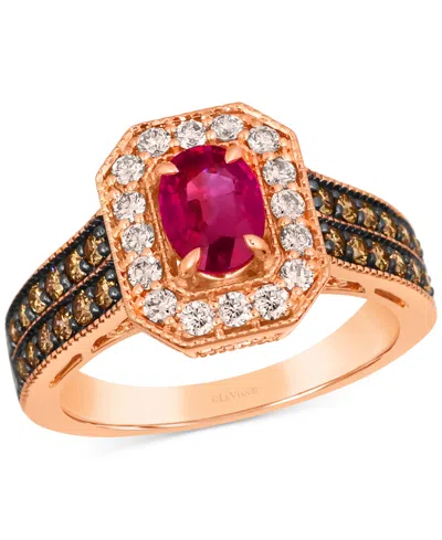 Le Vian Passion Ruby (5/8 Ct. T.w.) & Diamond (3/4 Ct. T.w.) Oval Double Row Ring In 14k Rose Gold