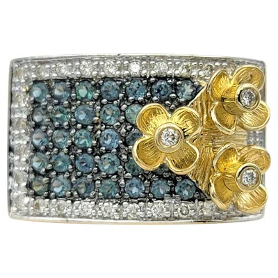 Pre-owned Le Vian Pavé Alexandrite And Diamond Flower Motif Ring In 14 Karat Yellow Gold