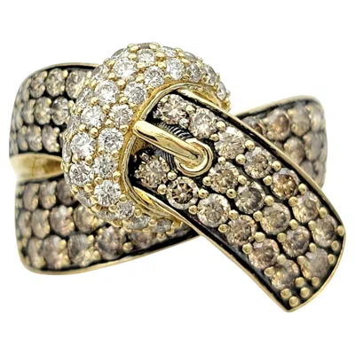 Pre-owned Le Vian Pavé Chocolate And White Diamond Buckle Wide Band Ring In 14 Karat Gold