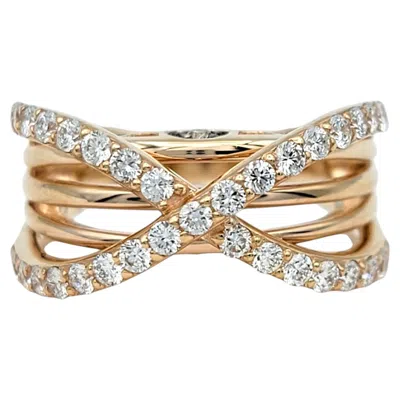 Pre-owned Le Vian Pavé Diamond Crossover Multi-row Band Ring In 14 Karat Rose Gold In Red