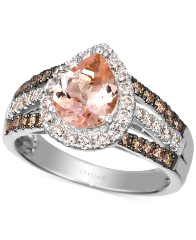 Le Vian Peach Morganite (1-1/10 Ct. T.w.) & Diamond (3/4 Ct. T.w.) Pear Halo Ring In 14k Rose Gold (also Ava In White Gold