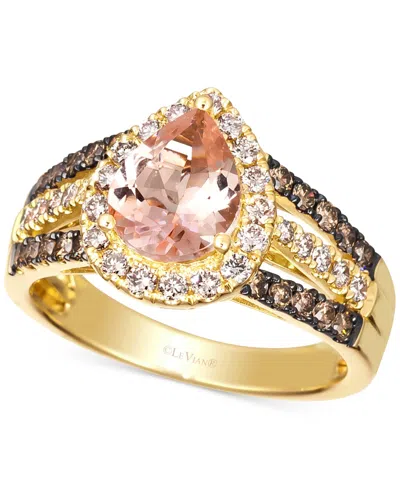 Le Vian Peach Morganite (1-1/10 Ct. T.w.) & Diamond (3/4 Ct. T.w.) Pear Halo Ring In 14k Rose Gold (also Ava In Yellow Gold