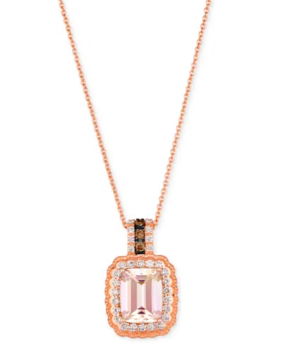 Le Vian Peach Morganite (1-1/2 Ct. T.w.) & Diamond (1/3 Ct. T.w.) Halo Adjustable 20" Pendant Necklace In 14 In Rose Gold