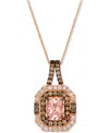Le Vian Peach Morganite (1-1/3 Ct. T.w.) & Diamond (1-1/10 Ct. T.w.) Halo Pendant Necklace In 14k Rose Gold