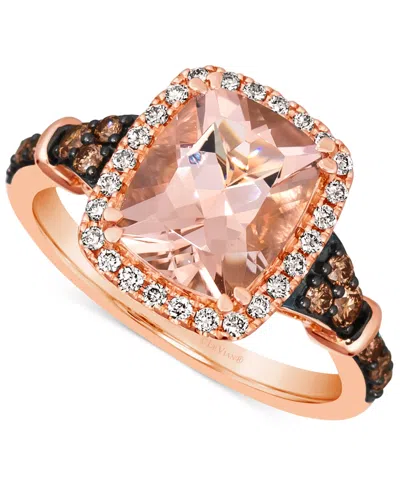 Le Vian Peach Morganite (2-1/4 Ct. T.w.) & Diamond (3/8 Ct. T.w.) Halo Ring In 14k Rose Gold