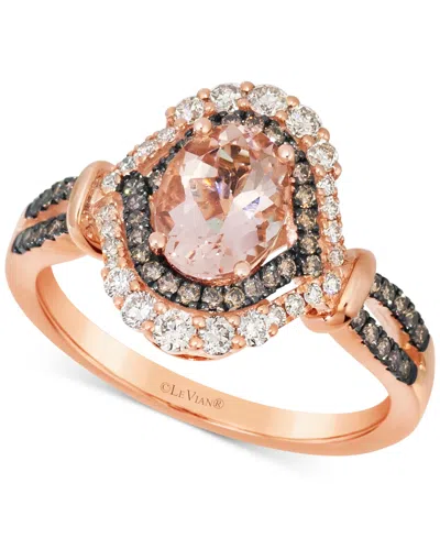 Le Vian Peach Morganite (3/4 Ct. T.w.) & Diamond (1/2 Ct. T.w.) Halo Ring In 14k Rose Gold