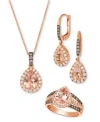 Le Vian Peach Morganite Nude Diamond Chocolate Diamond Ring Earrings Necklace In Gold