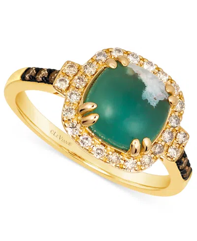 Le Vian Peacock Aquaprase (1-7/8 Ct. T.w.) & Diamond (1/3 Ct. T.w.) Cushion Halo Ring In 14k Gold In 14k Honey Gold Ring