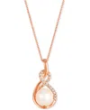 Le Vian Pink Freshwater Pearl (8mm) & Nude Diamond (1/10 Ct. T.w.) Swirl Adjustable 20" Pendant Necklace In In 14k Strawberry Gold Pendant