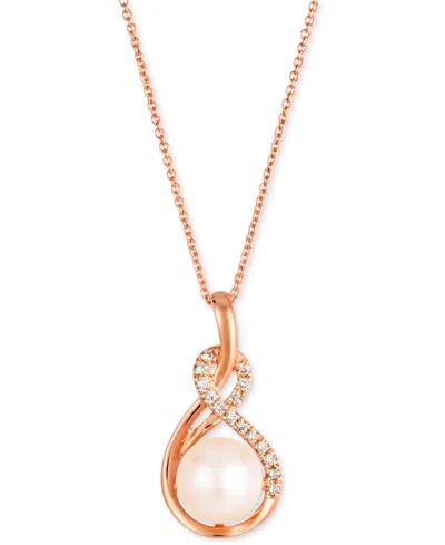 Le Vian Pink Freshwater Pearl (8mm) & Nude Diamond (1/10 Ct. T.w.) Swirl Adjustable 20" Pendant Necklace In In 14k Strawberry Gold Pendant