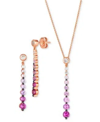 Le Vian Pink Ombre Sapphire White Sapphire Earrings Necklace In Rose Gold