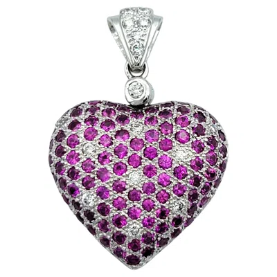 Pre-owned Le Vian Pink Sapphire And Diamond Puffed Heart Pendant In 14 Karat White Gold