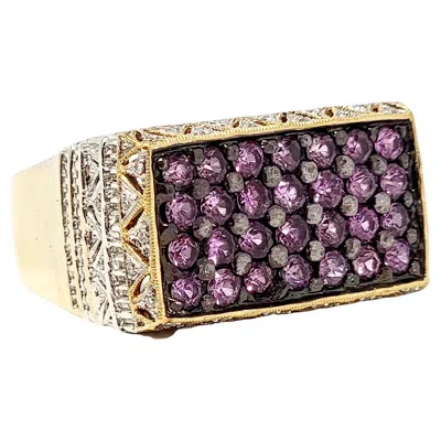 Pre-owned Le Vian Pink Sapphire And Pavé Diamond Signet Style Ring Two-tone 18 Karat Gold