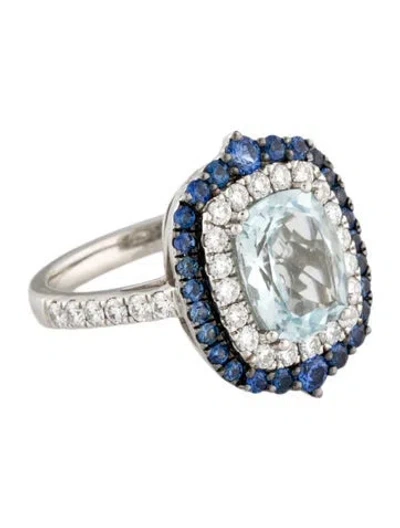 Pre-owned Le Vian Platinum Aquamarine, Sapphire & Diamond Cocktail Ring In Multi
