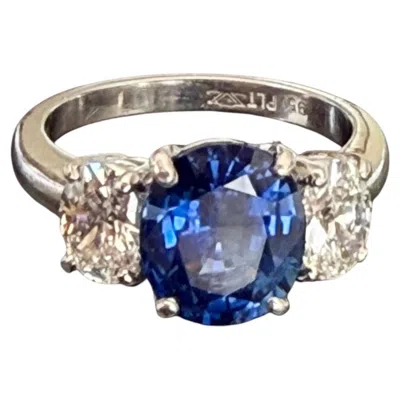 Pre-owned Le Vian Platinum Cushion-cut Sapphire And Diamond Ring, Gia Certified In Blue