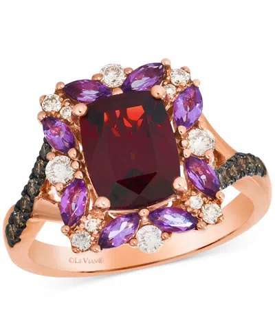 Le Vian Pomegranate Garnet (2-3/8 Ct. T.w.), Grape Amethyst (3/8 Ct. T.w.) & Diamond Halo Statement Ring In In Rose Gold