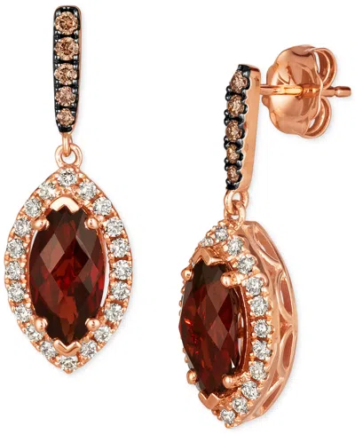 Le Vian Pomegranate Garnet (2-7/8 Ct. T.w.) & Diamond (1/2 Ct. T.w.) Halo Drop Earrings In 14k Rose Gold In Multi