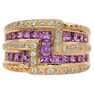 Pre-owned Le Vian Princess Pink Sapphire & Diamond Multi Row Band Ring 14 Karat Rose Gold In Red