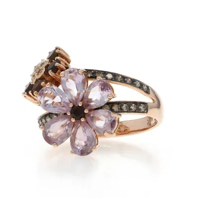 Pre-owned Le Vian Quartz Amethyst Diamond Cluster Cocktail Ring Rose Gold 14k Rd 3.03ctw In Red