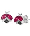 Le Vian Raspberry Rhodolite (1-1/4 Ct. T.w.) & Diamond (1/6 Ct. T.w.) Ladybug Stud Earrings In 14k White Gol In Rhodolite