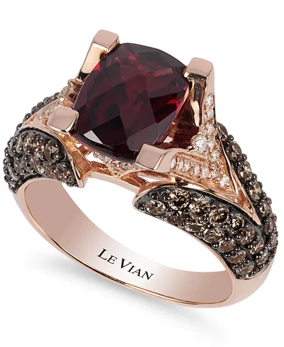Le Vian Raspberry Rhodolite Garnet (3 Ct. T.w.), Chocolate Diamonds (1-1/5 Ct. T.w.) And White Diamond Accen In White Gold