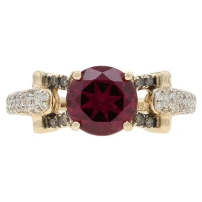Pre-owned Le Vian Raspberry Rhodolite Garnet Diamond Ring - Yellow Gold 14k Rd 2.56ctw Bow