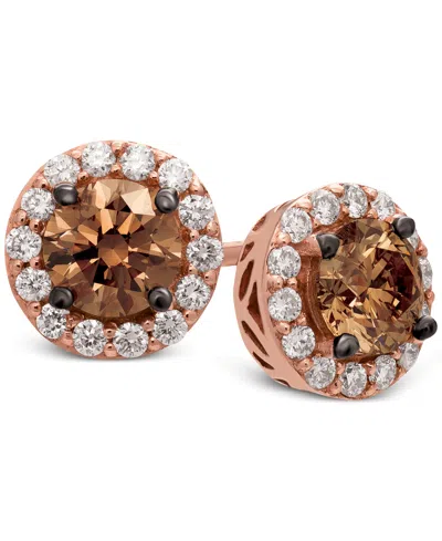 Le Vian Red Carpet Chocolate Diamond & Vanilla Diamond Halo Stud Earrings (1-1/2 Ct. T.w.) In 14k Rose Gold