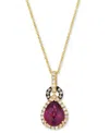 Le Vian Rhodolite (2-1/10 Ct. T.w.) & Diamond (1/4 Ct. T.w.) Pear-shape Halo 20" Adjustable Pendant Necklace In Gold