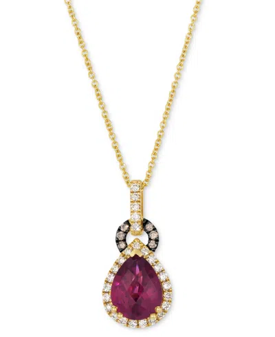 Le Vian Rhodolite (2-1/10 Ct. T.w.) & Diamond (1/4 Ct. T.w.) Pear-shape Halo 20" Adjustable Pendant Necklace In Gold
