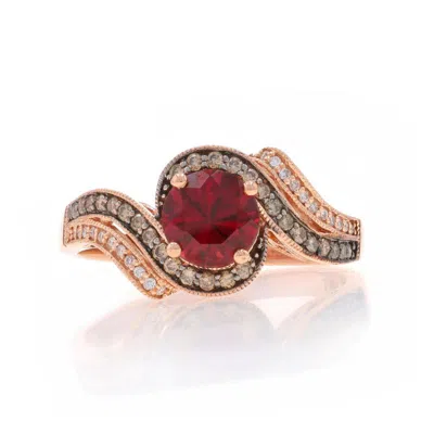 Pre-owned Le Vian Rhodolite Garnet Diamond Halo Bypass Ring - Rose Gold 14k Round 2.10ctw In Red