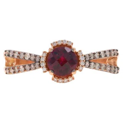 Pre-owned Le Vian Rhodolite Garnet Diamond Ring - Rose Gold 14k Round Checkerboard 1.60ctw In Red