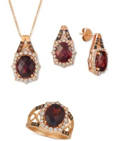Le Vian Rhodolite Garnet Diamond Stud Earrings Necklace Ring Collection In 14k Rose Gold In Burgundy