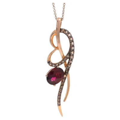 Pre-owned Le Vian Rhodolite Garnet Quartz Pendant Necklace 18" - Rose Gold 14k 2.50ctw In Red