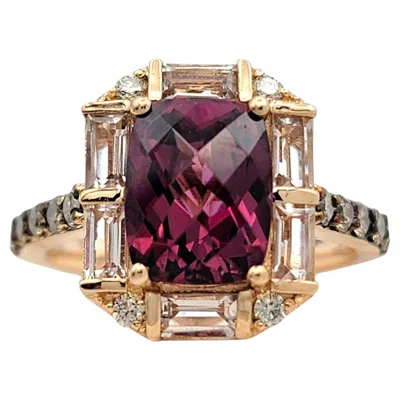Pre-owned Le Vian Rhodolite Garnet, White Topaz & Diamond Cocktail Ring 14 Karat Rose Gold