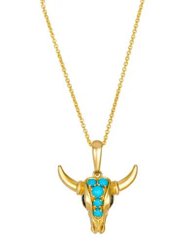 Le Vian Robin's Egg Blue Turquoise (1/4 Ct. T.w.) & Diamond Western Bull Pendant Necklace In 14k Honey Gold In Yellow Gold