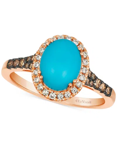 Le Vian Robins Egg Blue Turquoise (2 Ct. T.w.) And Diamond (1/3 Ct. T.w.) Halo Ring In 14k Rose Gold