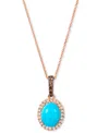 Le Vian Robins Egg Blue Turquoise (2 Ct. T.w.) & Diamond (1/4 Ct. T.w.) Halo Adjustable 20" Pendant Necklace In Gold